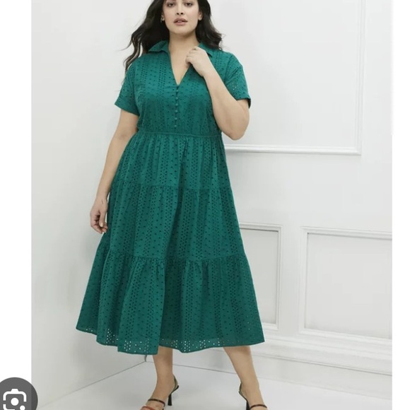 Eloquii Dresses & Skirts - Eloquii elements plus size green tired maxi eyelet dress size 20